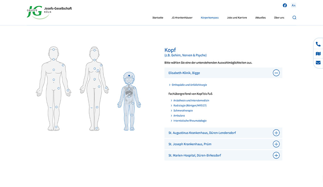 Referenz: Josefs-Gesellschaft, Websitescreenshot des Körperkompasses