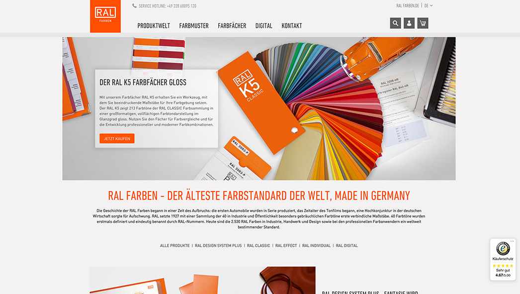Referenz: RAL Farben, Website Screenshot