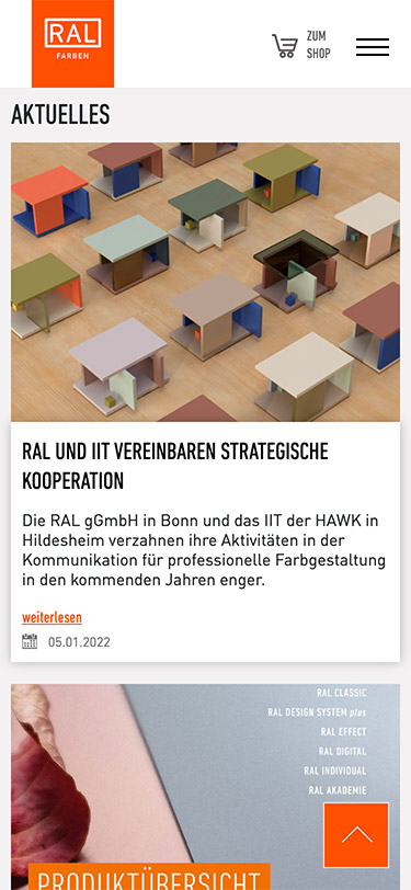 Referenz: RAL Farben, mobiler Website Screenshot