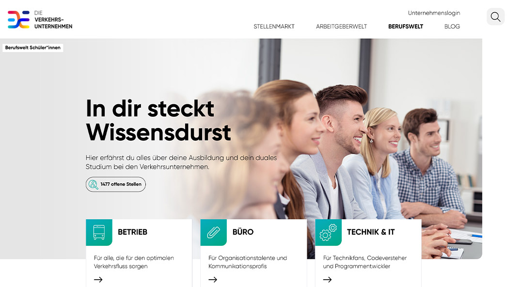 Referenz: Verband deutschter Verkehrsunternehmen, Website Screenshot (Berufswelt)